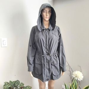 Erin London jacket Medium women's gray utility jacket cargo hooded y2k